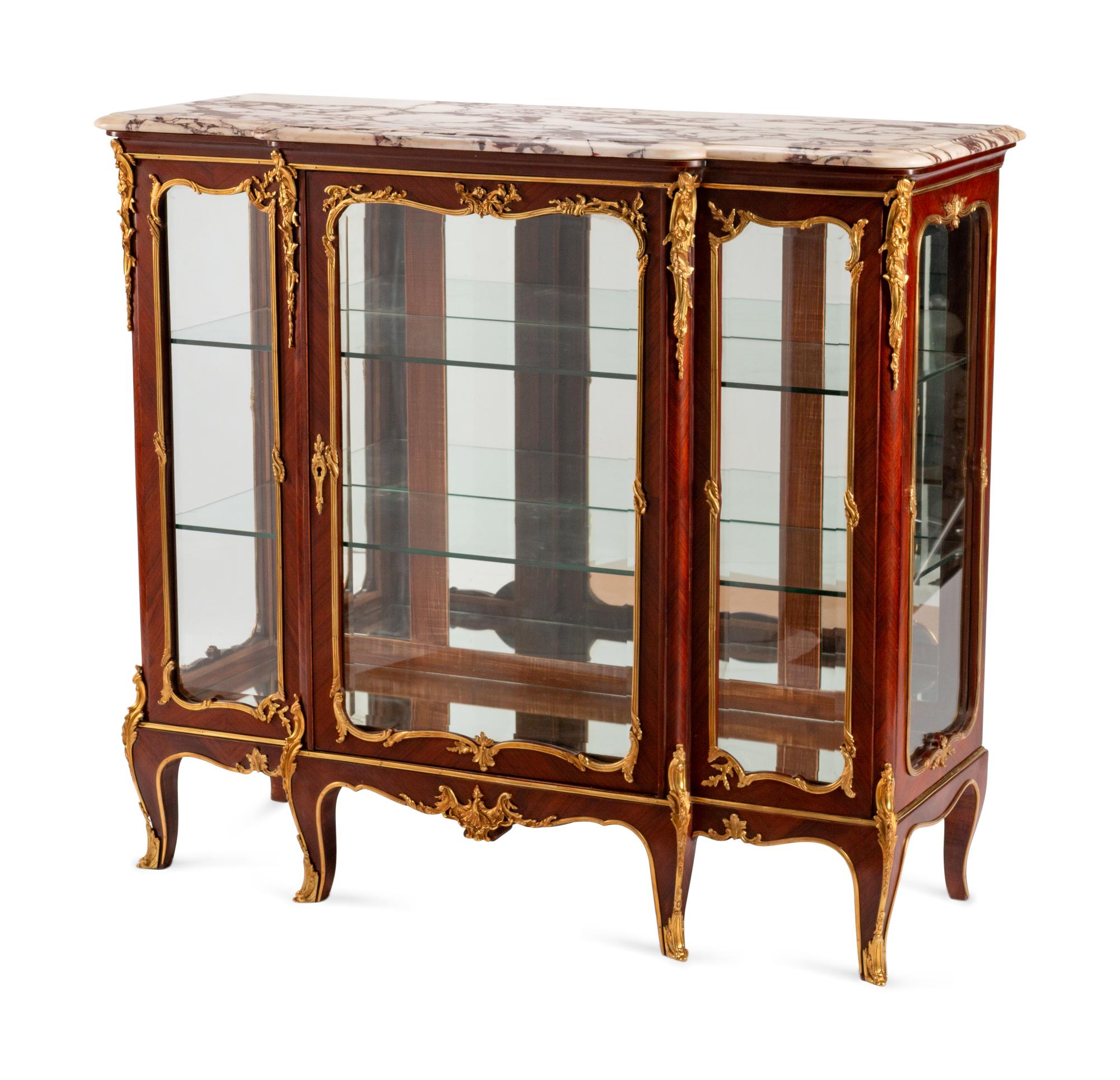 A Louis XV Style Gilt-Bronze-Mounted Tulipwood Vitrine