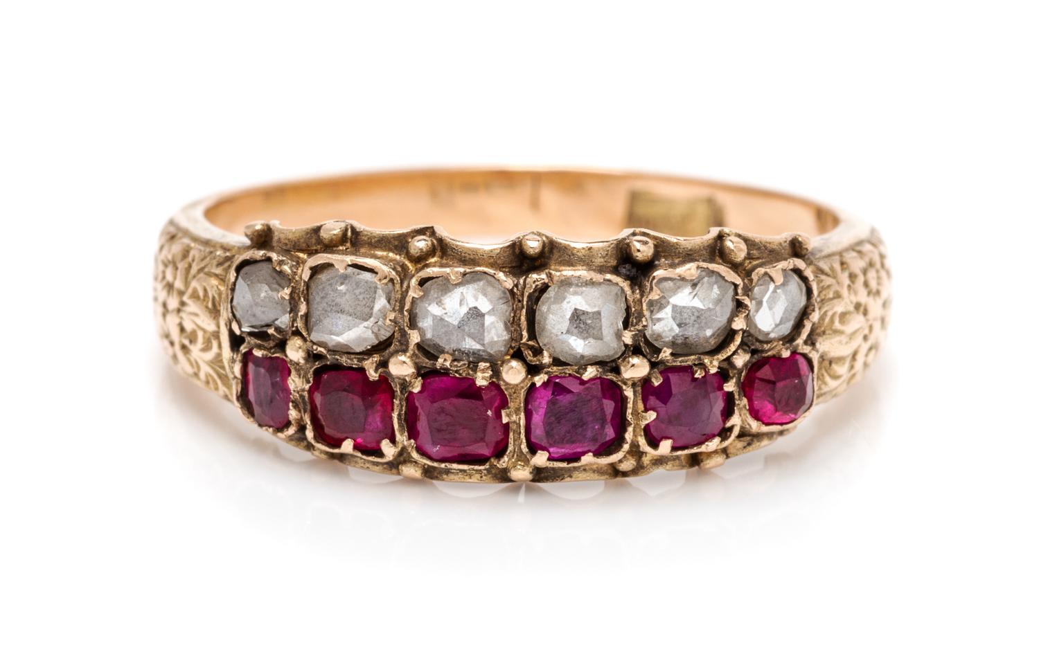 A Georgian Yellow Gold, Ruby and Diamond Ring, 2.10 dwts.