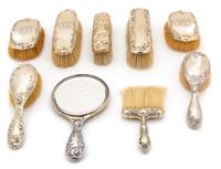A Miscellaneous Collection of Sterling Silver Vanity Articles Length of mirror 9 1/4 inches — Various Makers