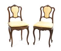 A Pair of Louis XV Style Walnut Side Chairs, Height 35 1/4 inches.