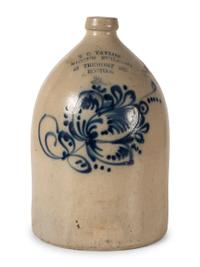 A Two-Gallon Cobalt Decorated Stoneware Advertising Jug
