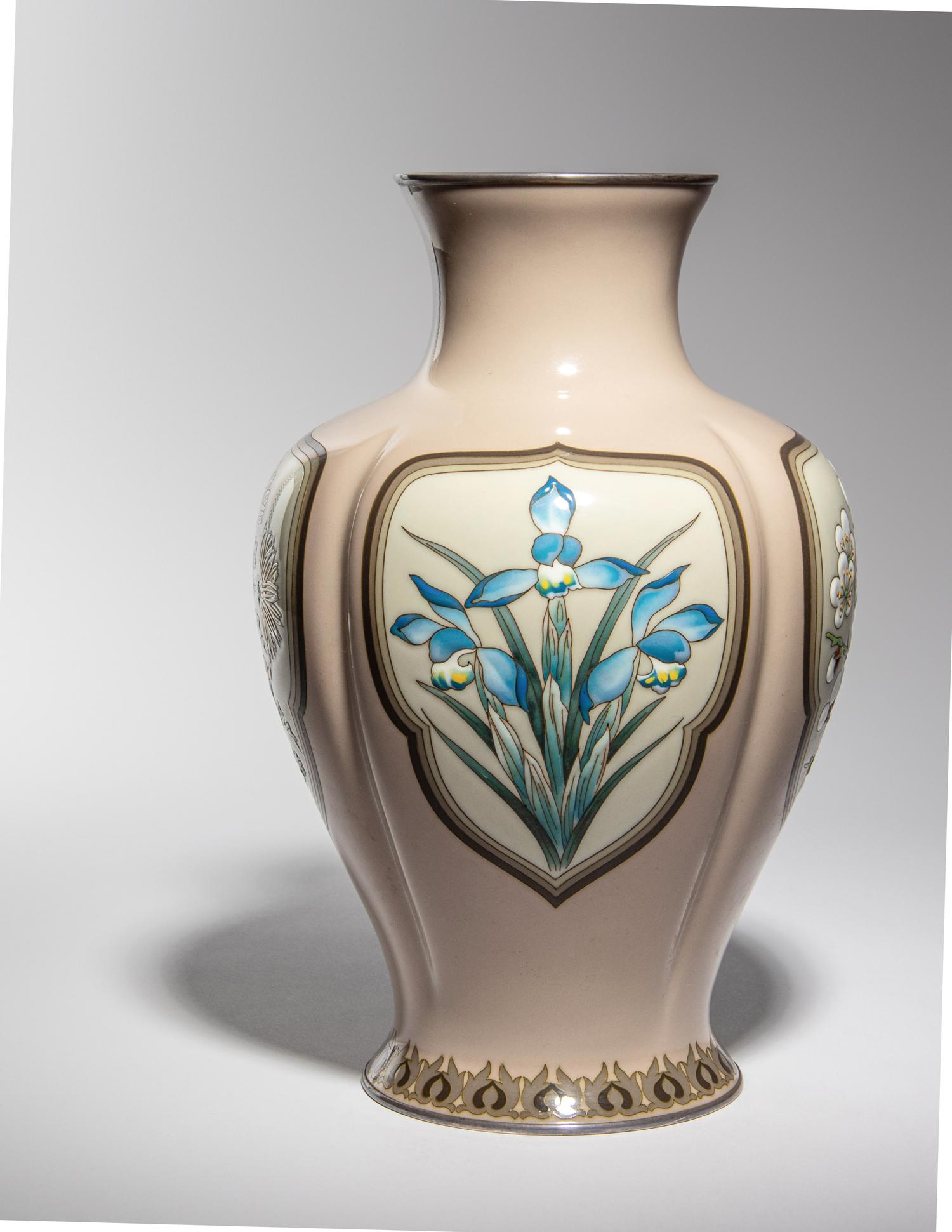 A Japanese Cloisonné Moriage Baluster Vase