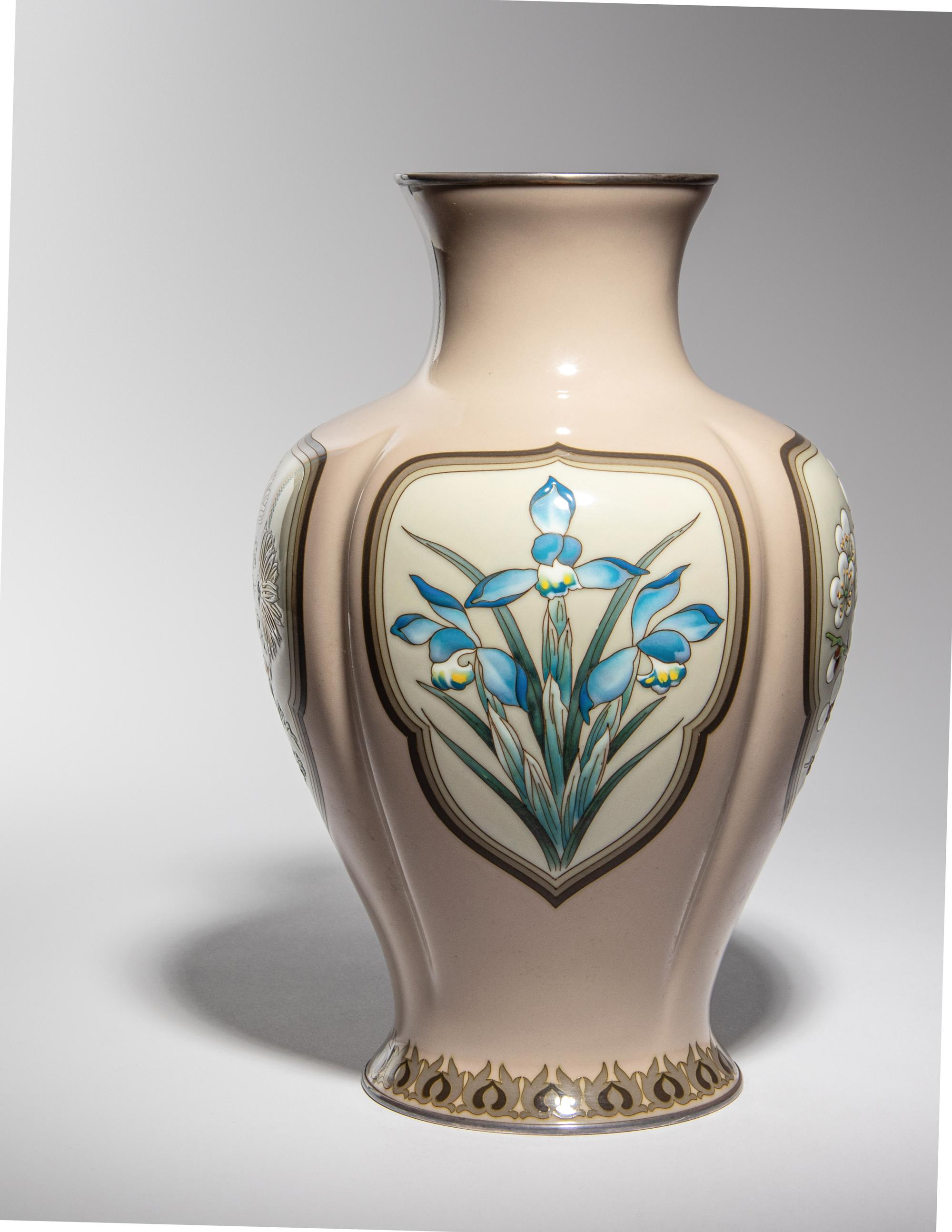 A Japanese Cloisonné Moriage Baluster Vase