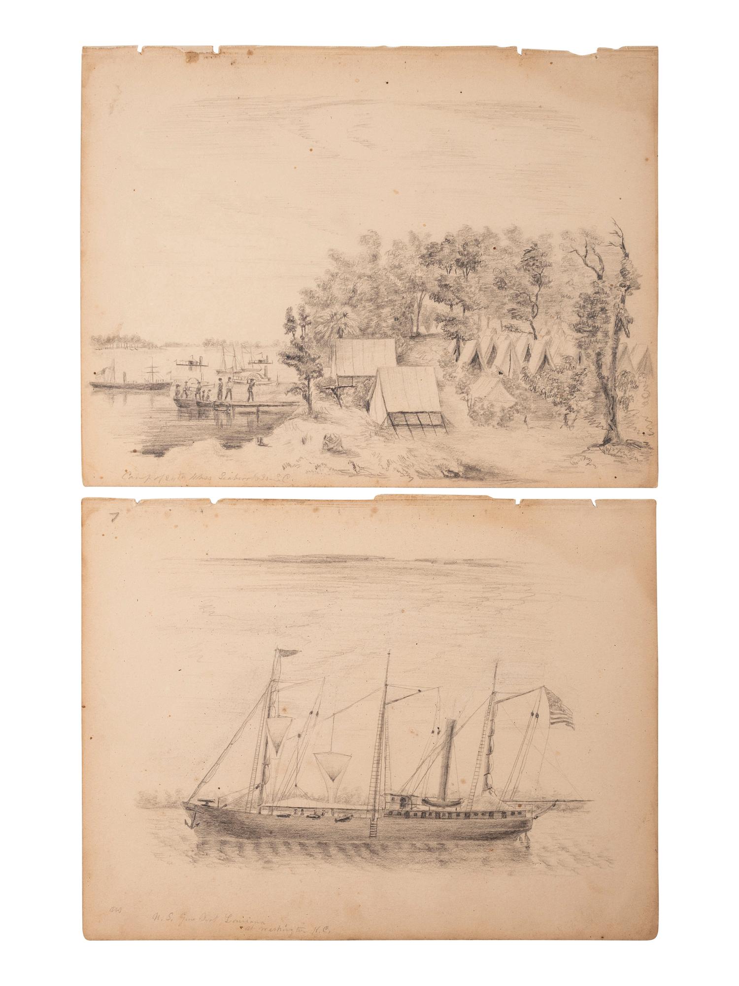 [CIVIL WAR]. A group of 7 items associated with James M. Barnard, 24th and 44th Massachusetts Infantry, highlighted by war-date sketches by Barnard, an autographed CDV, and a regimental history of the 24th Massachusetts Infantry.
