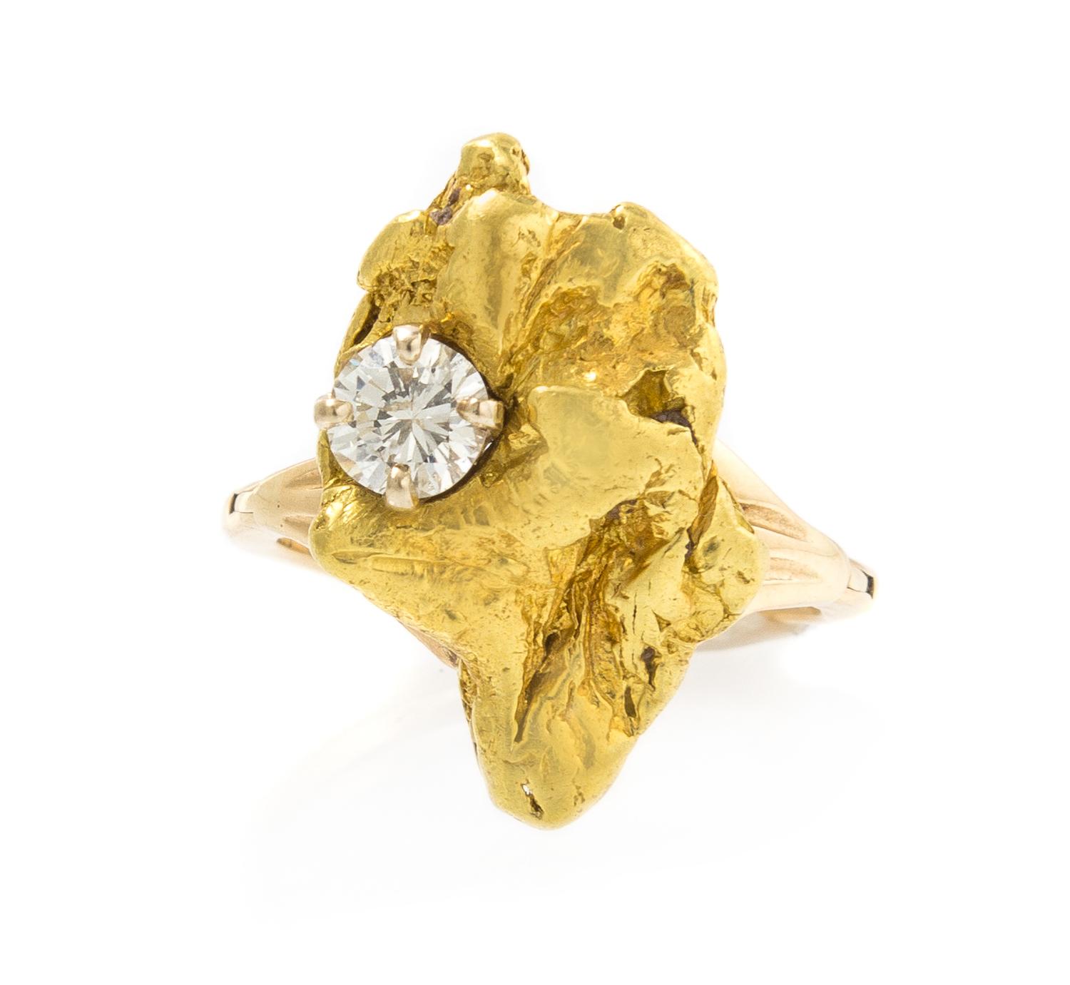 A Gold Nugget and Diamond Ring, 9.60 dwts.