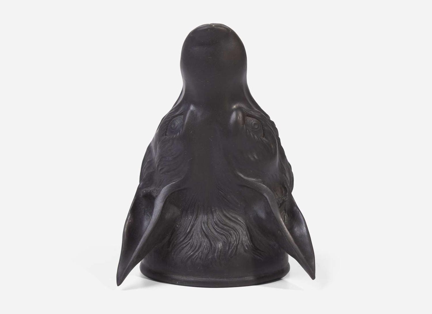 A Wedgwood & Bentley Black Basalt Fox Head Form Stirrup Cup, UK, 1770s