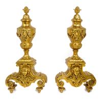 Pair of Napoleon III Style Gilt Bronze Chenets Height 22 3/4 inches. — LATE 19TH CENTURY