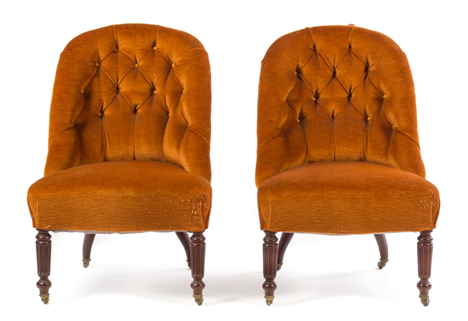 A Pair of William IV Mahogany Slipper Chairs Height 32 1/2 x width 22 x depth 24 inches. — FIRST HALF 19TH CENTURY
