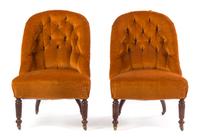 A Pair of William IV Mahogany Slipper Chairs Height 32 1/2 x width 22 x depth 24 inches. — FIRST HALF 19TH CENTURY