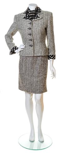 An Emanuel Ungaro Boucle Skirt Ensemble, Suit size 8, Blouse size 6.