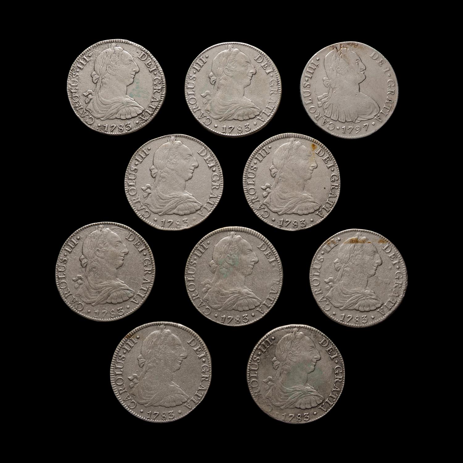 [SPANISH EMPIRE] A Group of Ten Colonial Minted 8-Reales Coins