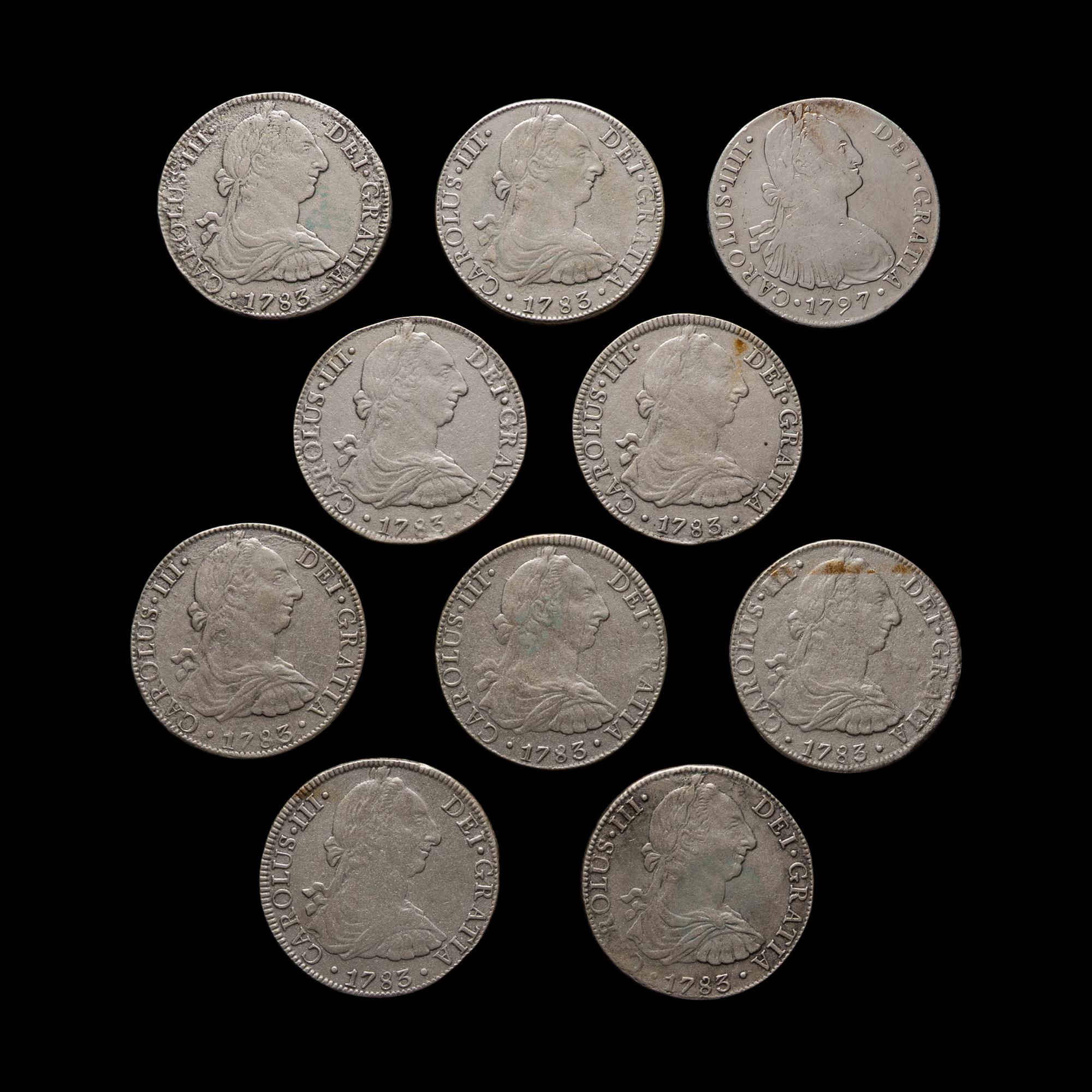[SPANISH EMPIRE] A Group of Ten Colonial Minted 8-Reales Coins