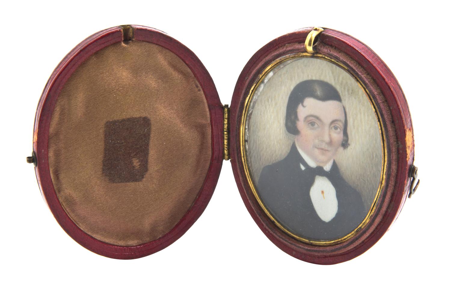 An American Portrait Miniature on Ivory, Height of portrait 2 3/8 inches.