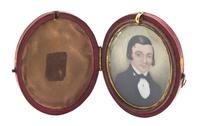 An American Portrait Miniature on Ivory, Height of portrait 2 3/8 inches.