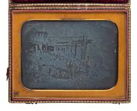[WESTERN AMERICANA - MINING]. JOHNSON, George M., photographer. Half plate daguerreotype of California gold miners. Ca 1852.