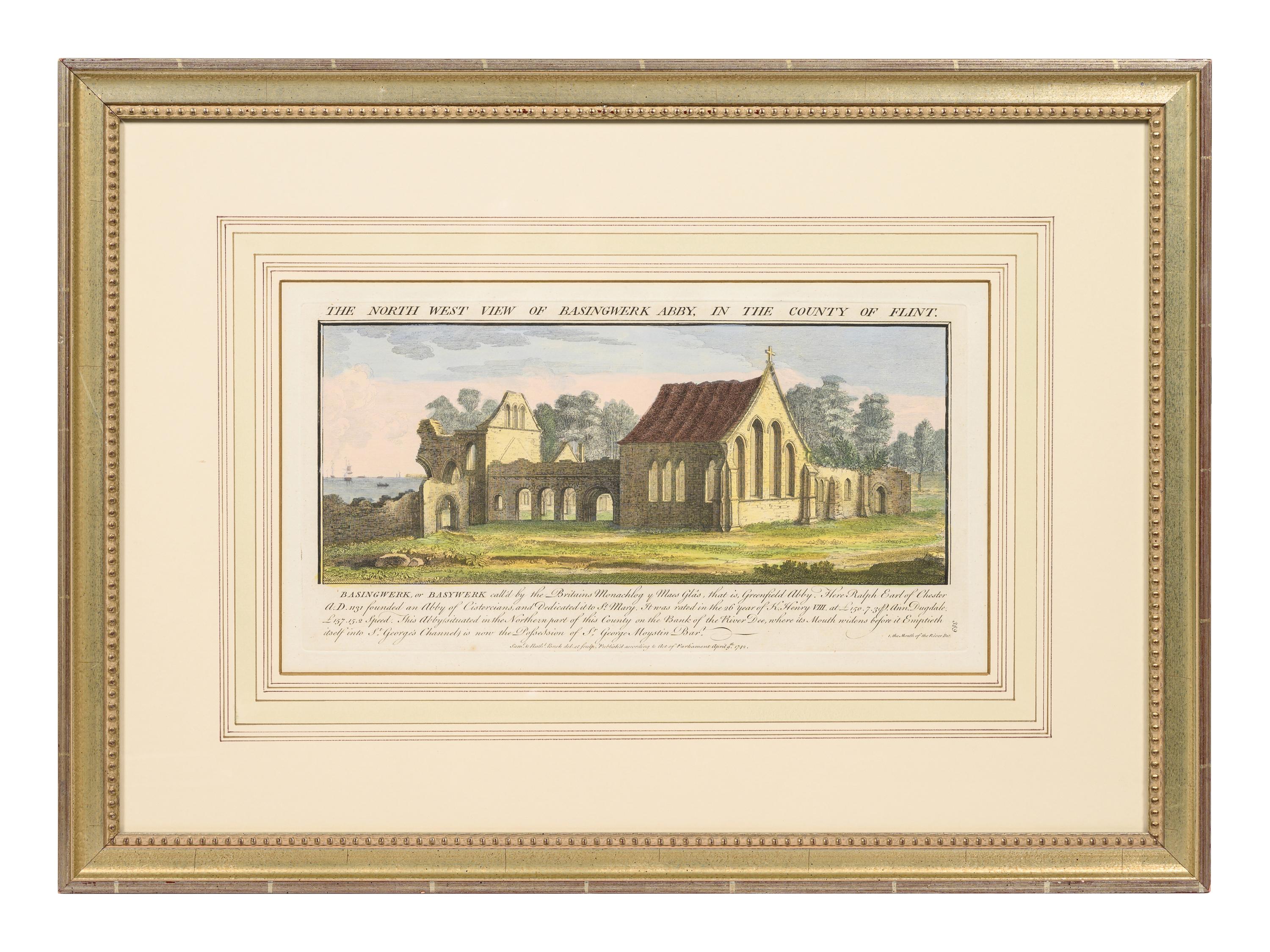 A Set of Eight English Architectural Engravings with Hand-Coloring
