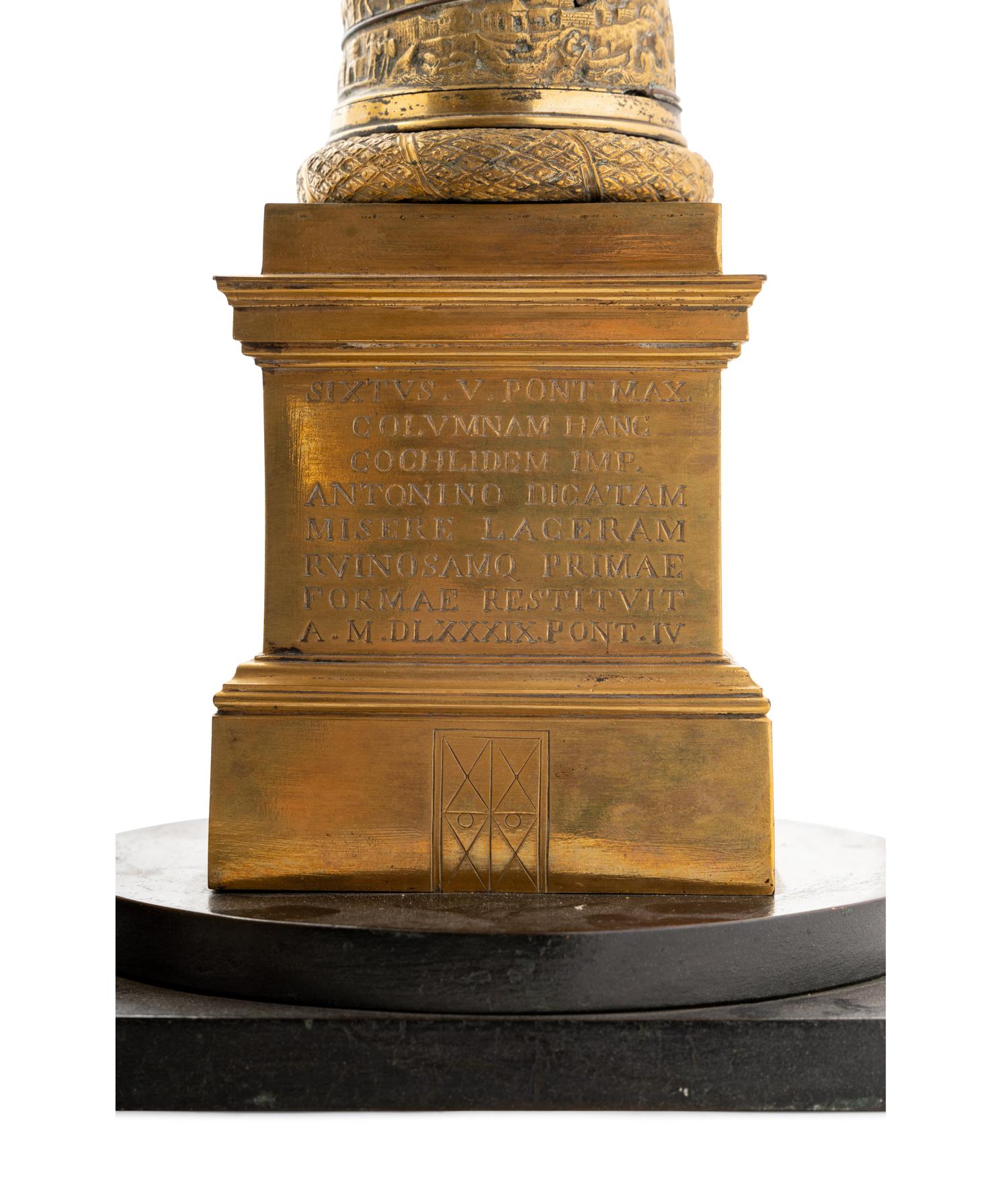 Two Large Grand Tour Gilt Bronze Models of the Column of Marcus Aurelius and Trajan's Column