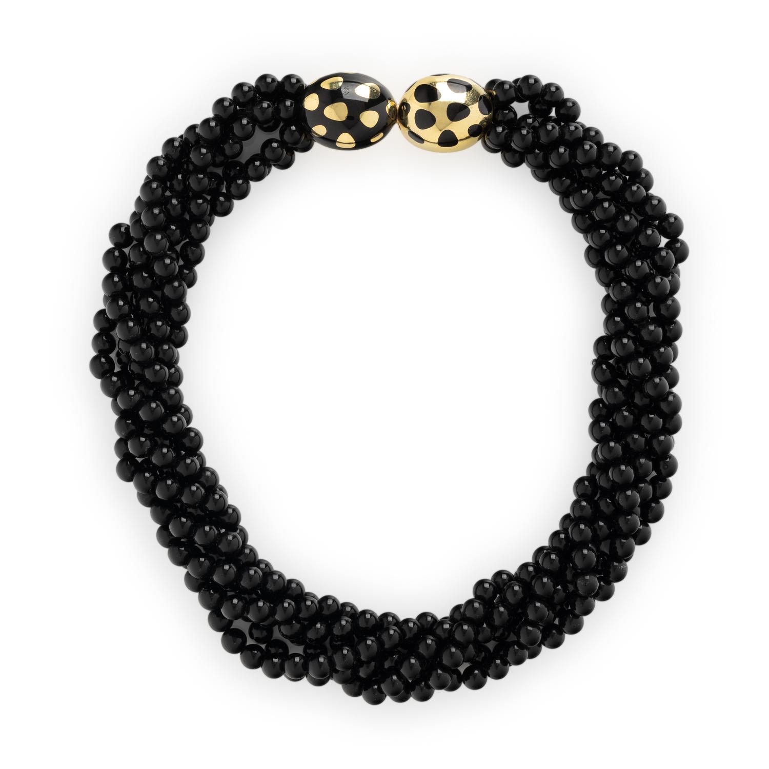 TIFFANY & CO., ANGELA CUMMINGS, BLACK JADE AND YELLOW GOLD 'POSITIVE NEGATIVE' TORSADE NECKLACE