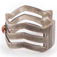 Silver Cuff Bracelet Accented with 14k Gold and Coral