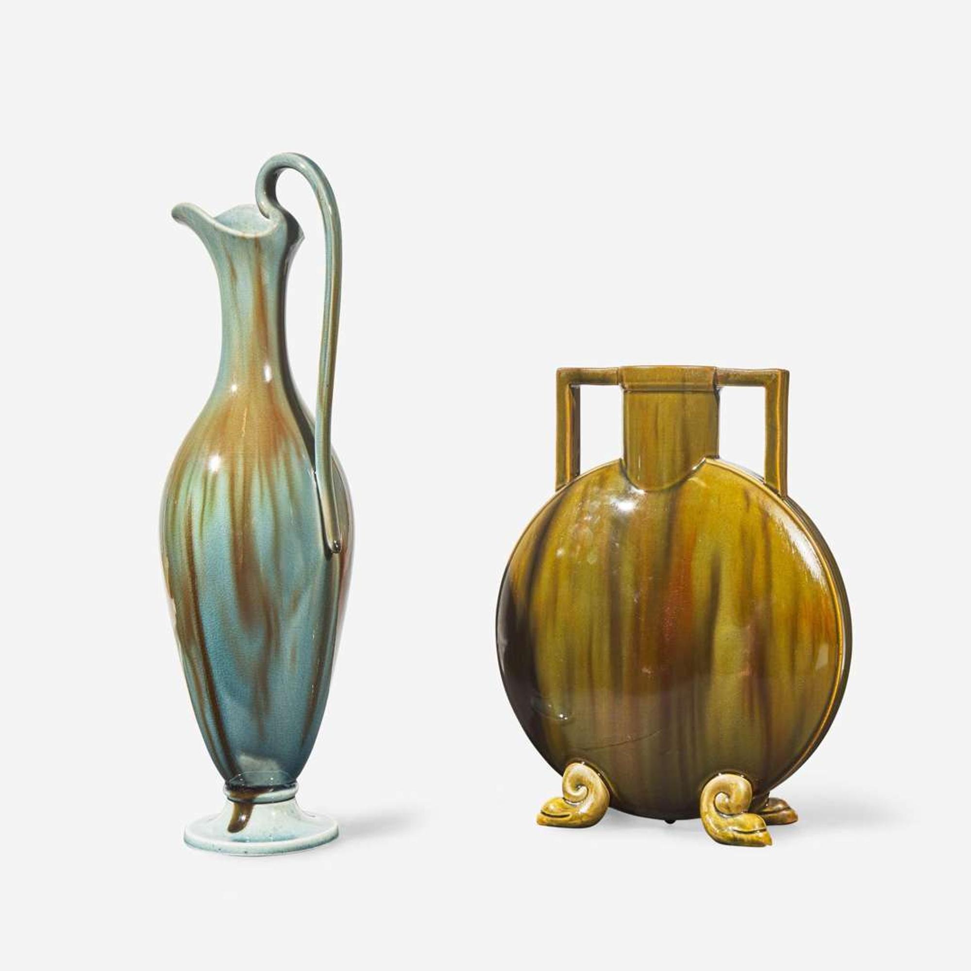 Two glazed earthenware vessels Chelsea Keramic Art Works (1872-1889), Chelsea, MA, circa 1880