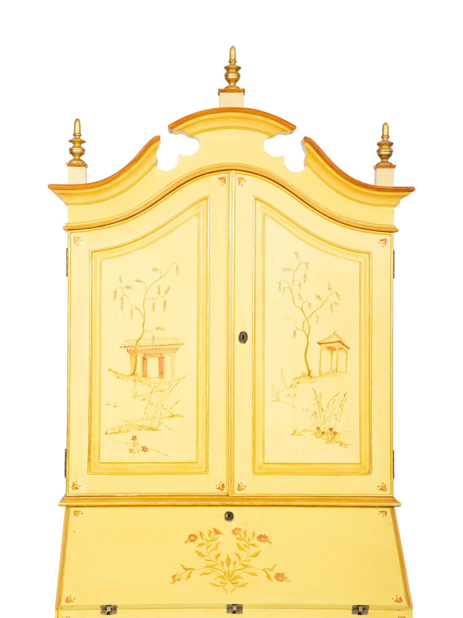 A Venetian Style Painted and Parcel Gilt Bureau Cabinet