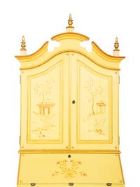 A Venetian Style Painted and Parcel Gilt Bureau Cabinet