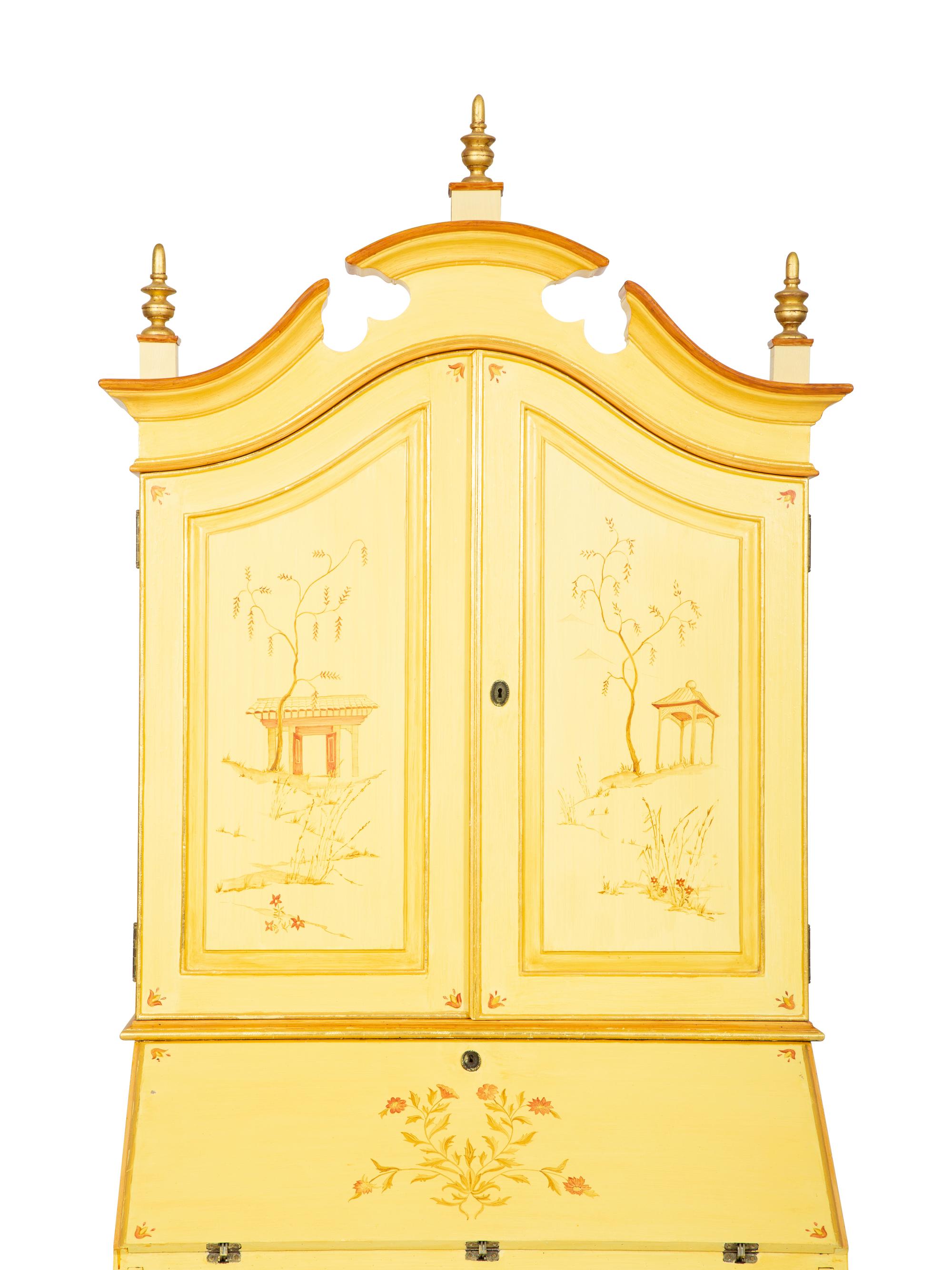 A Venetian Style Painted and Parcel Gilt Bureau Cabinet