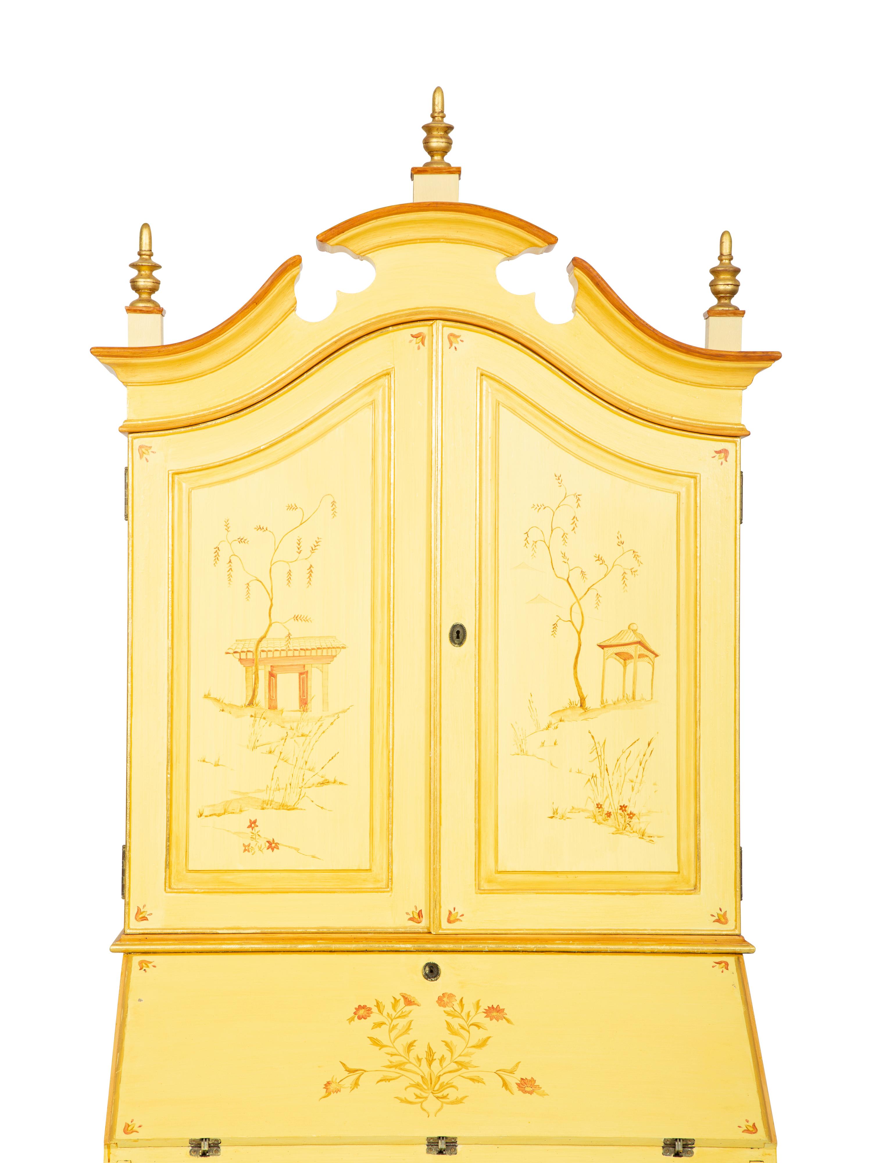 A Venetian Style Painted and Parcel Gilt Bureau Cabinet