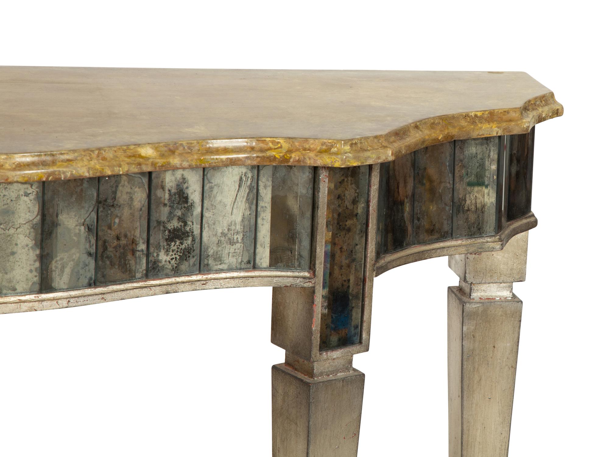 An Art Deco Style Silvered and Gilt Mirror-Inset Console Table