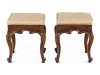 A Pair of Italian Carved Walnut Tabourets