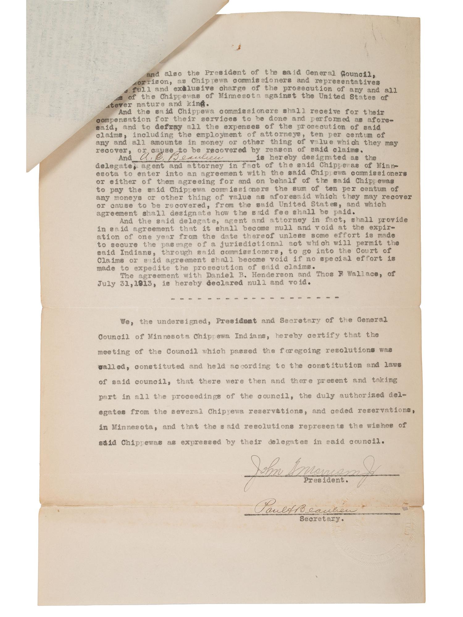 [NATIVE AMERICAN]. Archive of documents related to lawyer Daniel B. Henderson and his legal representation of various bands of Chippewa Indians.