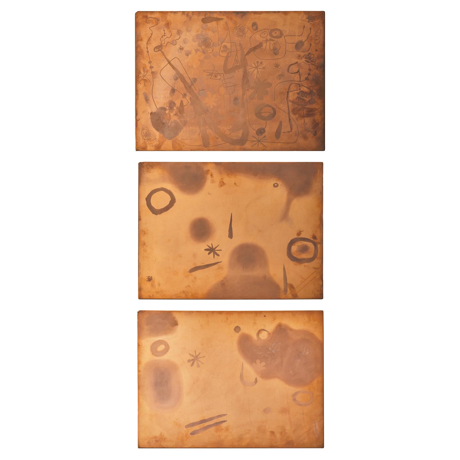 Joan Miró (Spanish, 1893–1983) Three original copper plates for La Main , 1947/1953