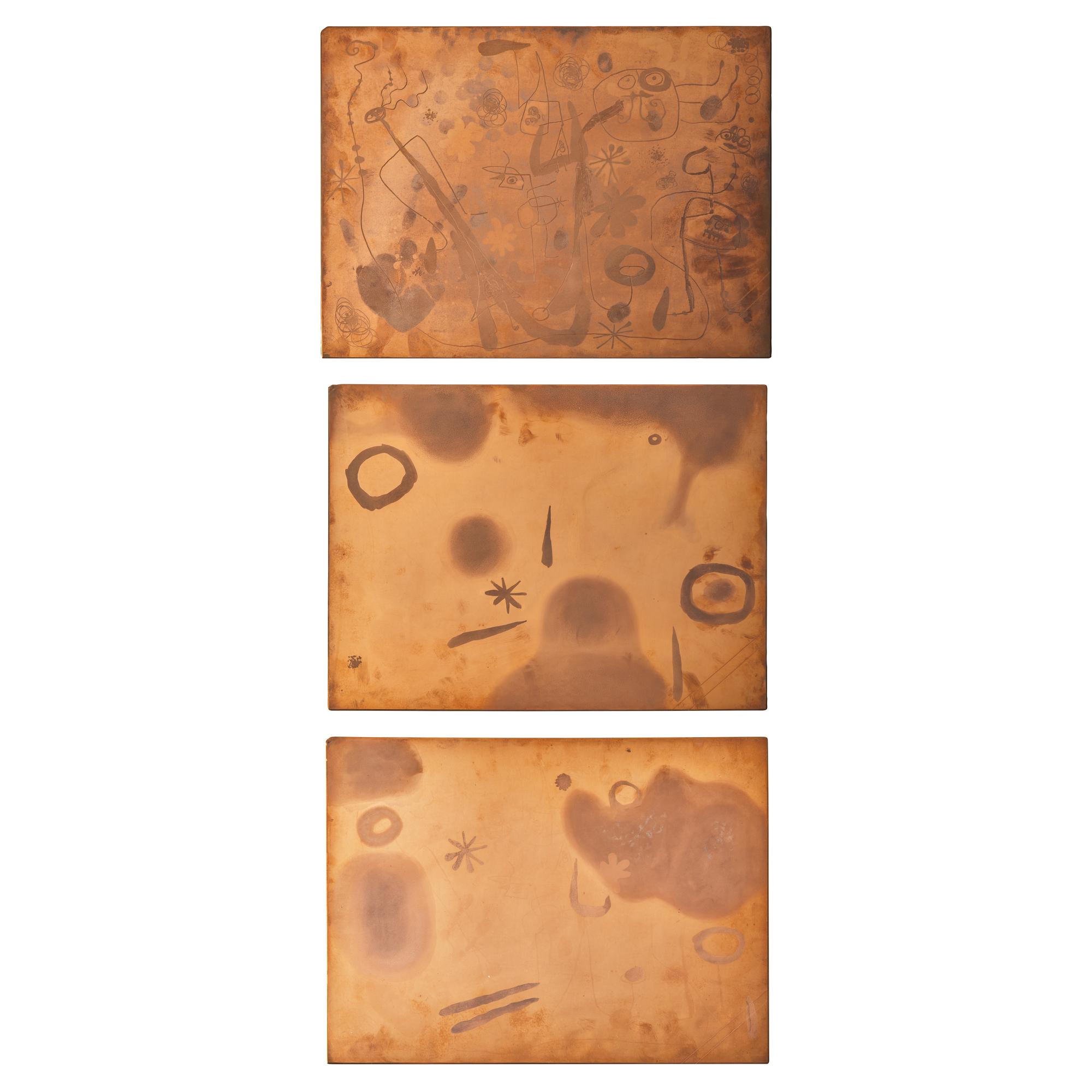 Joan Miró (Spanish, 1893–1983) Three original copper plates for La Main , 1947/1953