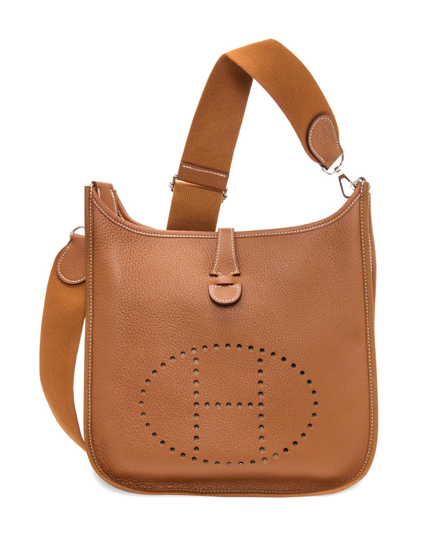 An Hermes Gold Evelyne III PM Handbag, 11.25" x 12" x 2.5".