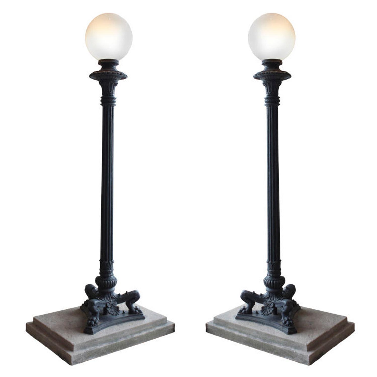 A Pair of Cast Iron Torchiere Lights 44" W x 32" D x 108" H — United States, 20th Century