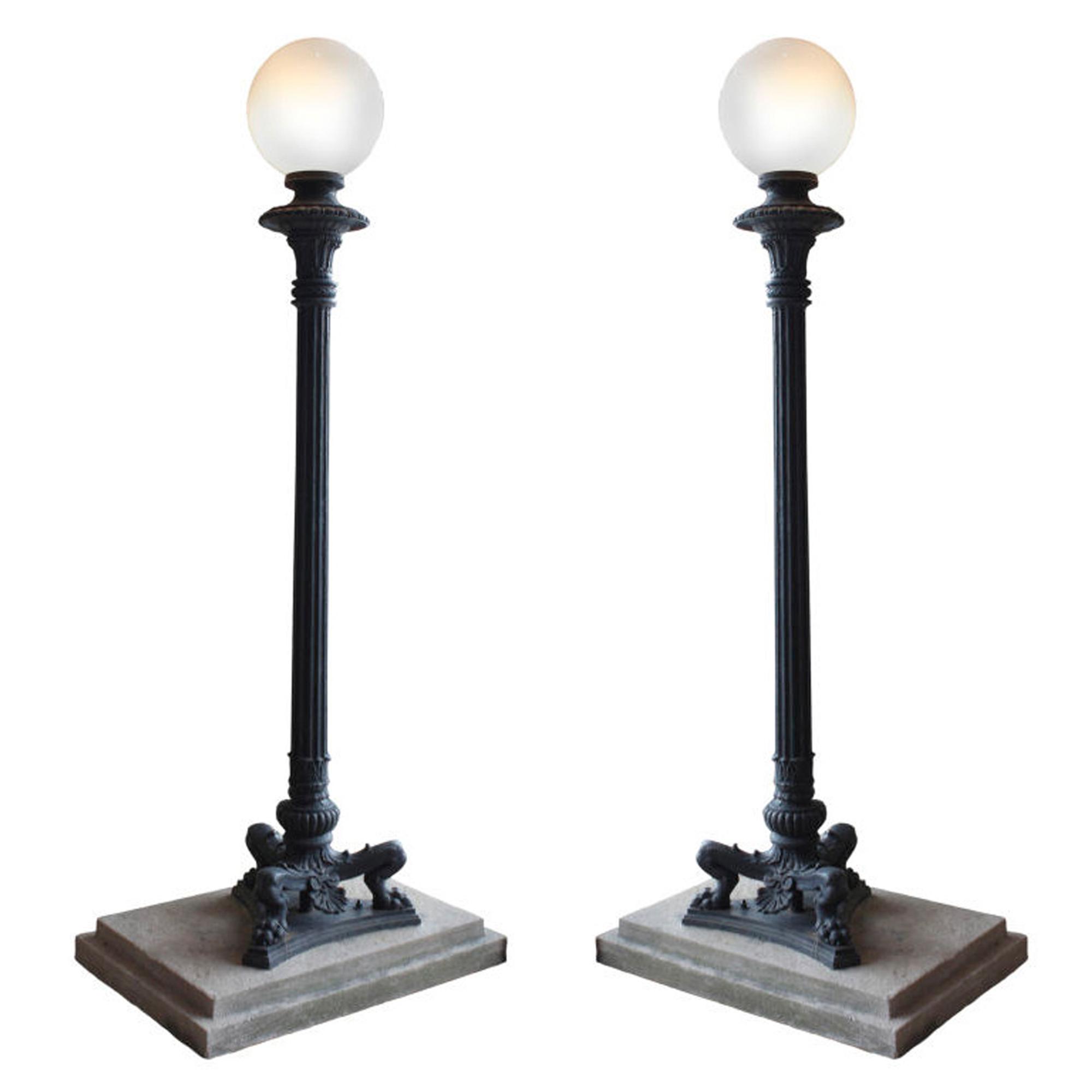 A Pair of Cast Iron Torchiere Lights 44" W x 32" D x 108" H — United States, 20th Century
