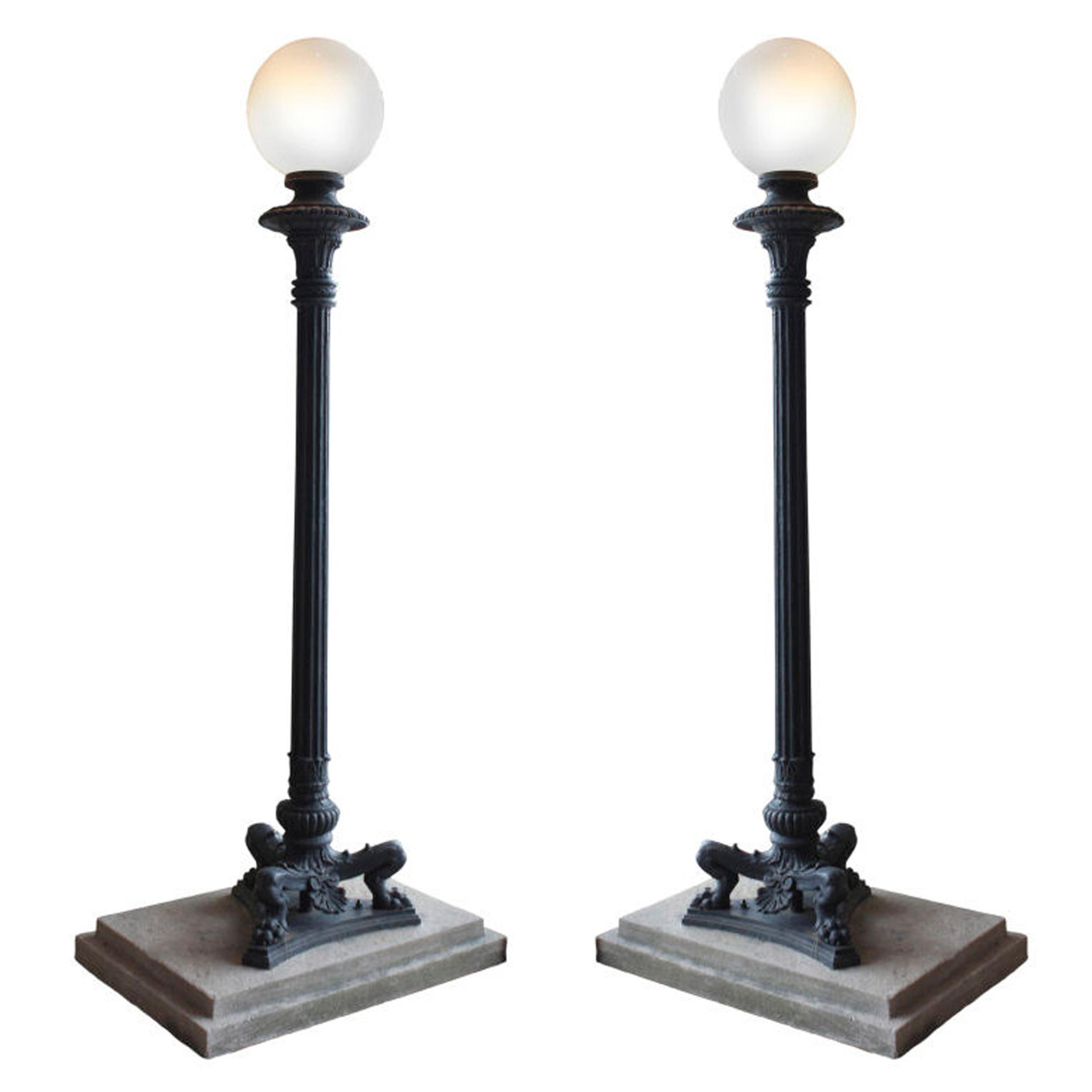 A Pair of Cast Iron Torchiere Lights 44" W x 32" D x 108" H — United States, 20th Century