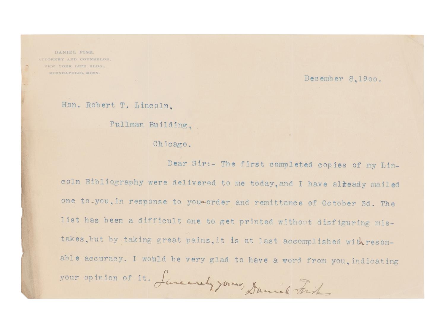 [LINCOLN, Robert Todd (1843-1926), his copies]. A pair of Abraham Lincoln bibliographies from Robert Todd's library, comprising: