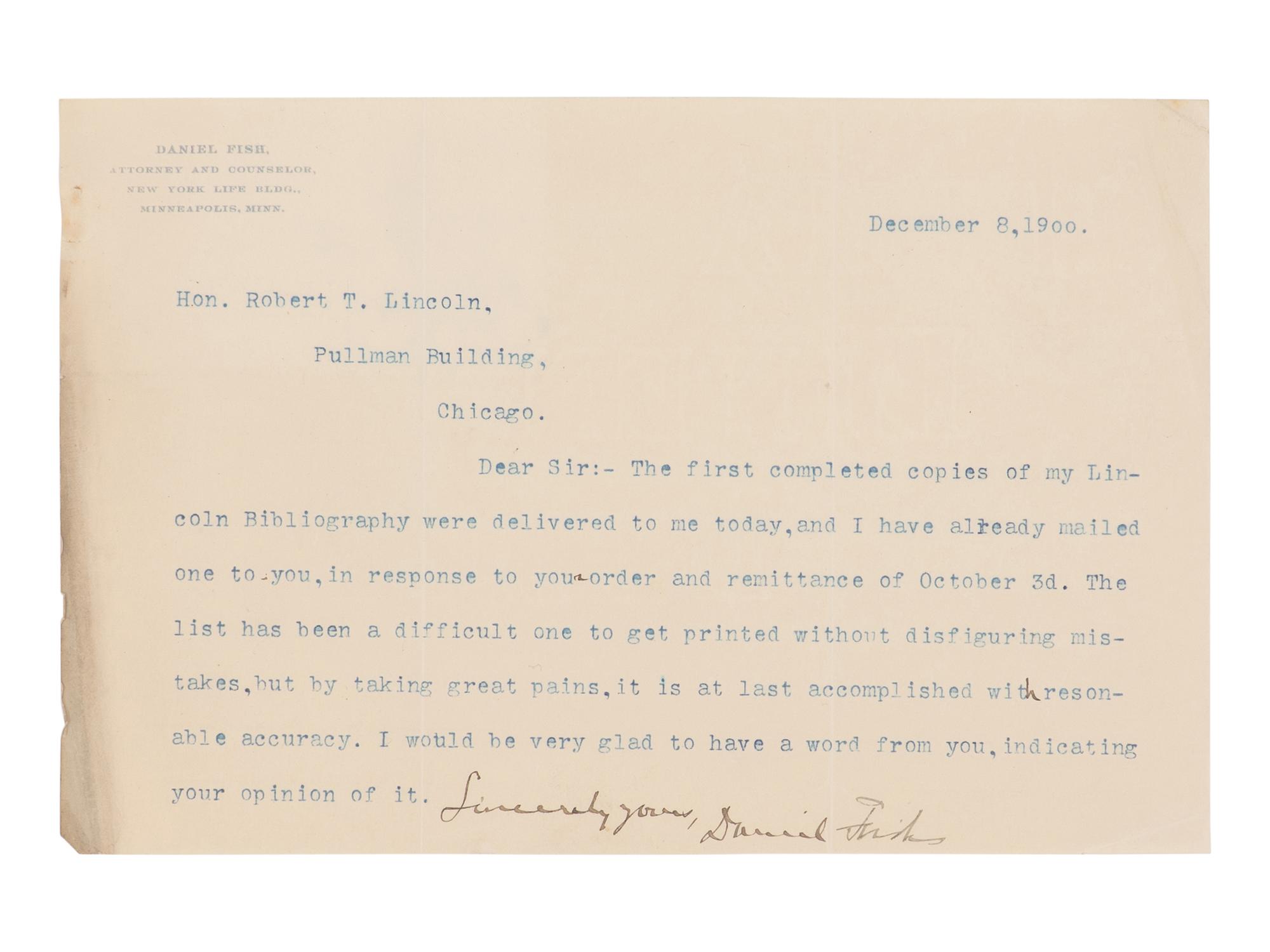 [LINCOLN, Robert Todd (1843-1926), his copies]. A pair of Abraham Lincoln bibliographies from Robert Todd's library, comprising: