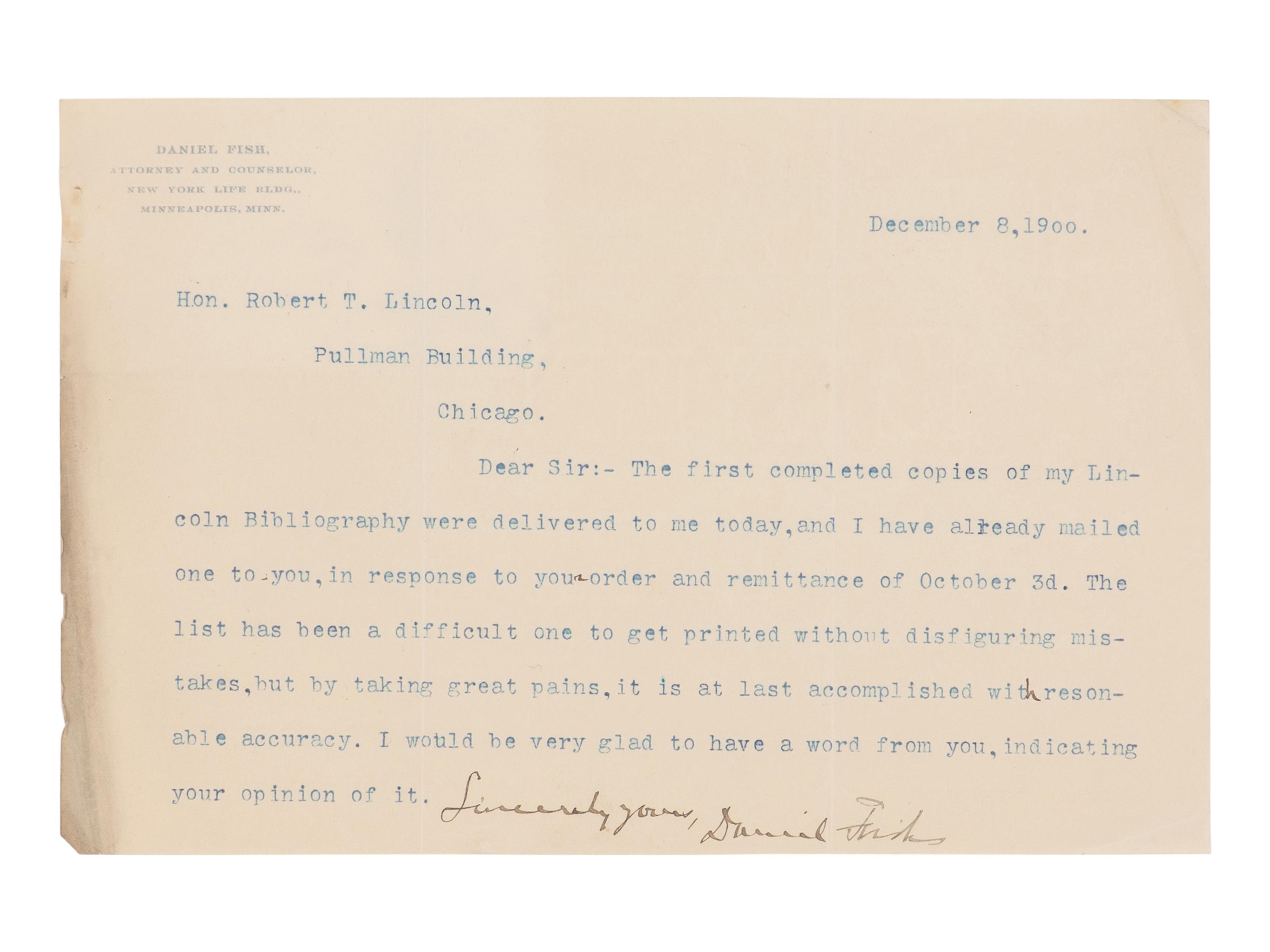 [LINCOLN, Robert Todd (1843-1926), his copies]. A pair of Abraham Lincoln bibliographies from Robert Todd's library, comprising: