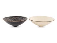 Two Chinese Monochrome Molded Ding Porcelain Bowls