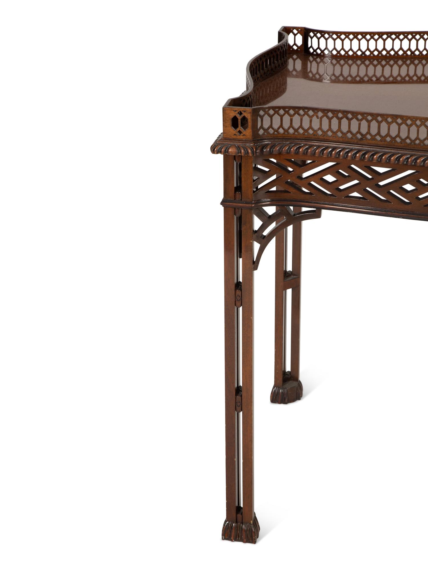 A George III Style Mahogany Tea Table with Pierced Gallery Top