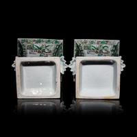 A Pair of Chinese Enameled Porcelain Bough Pots, Second Half 19th Century 清晚期 粉彩開光人物圖花插一對