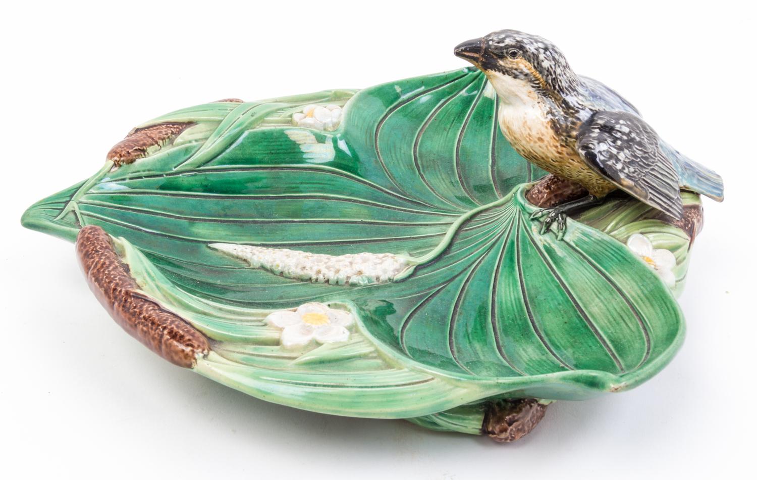 An English Majolica Leaf Form Dish Length 12 inches. — CIRCA 1873