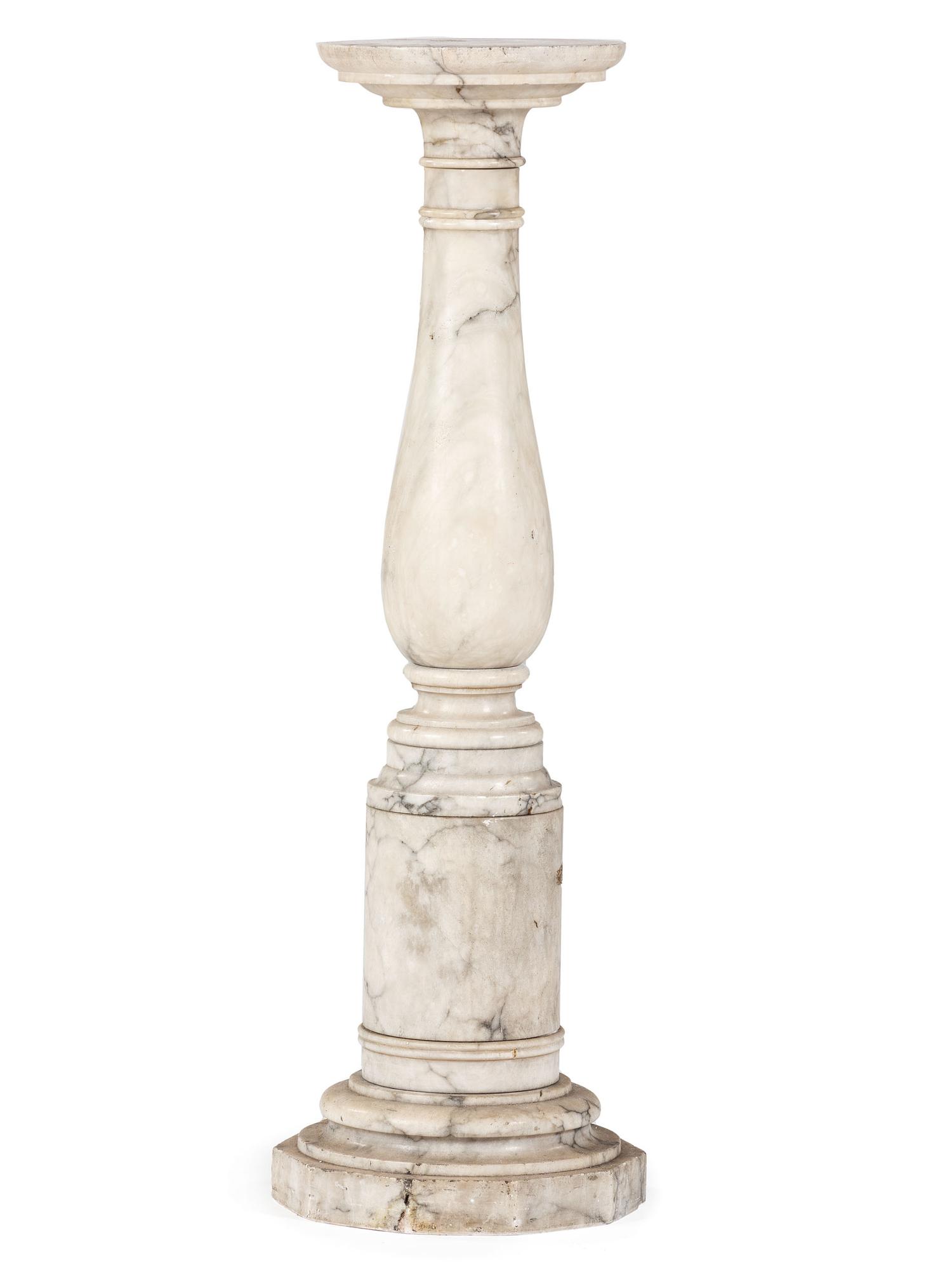 A Neoclassical White and Gray Marble Pedestal