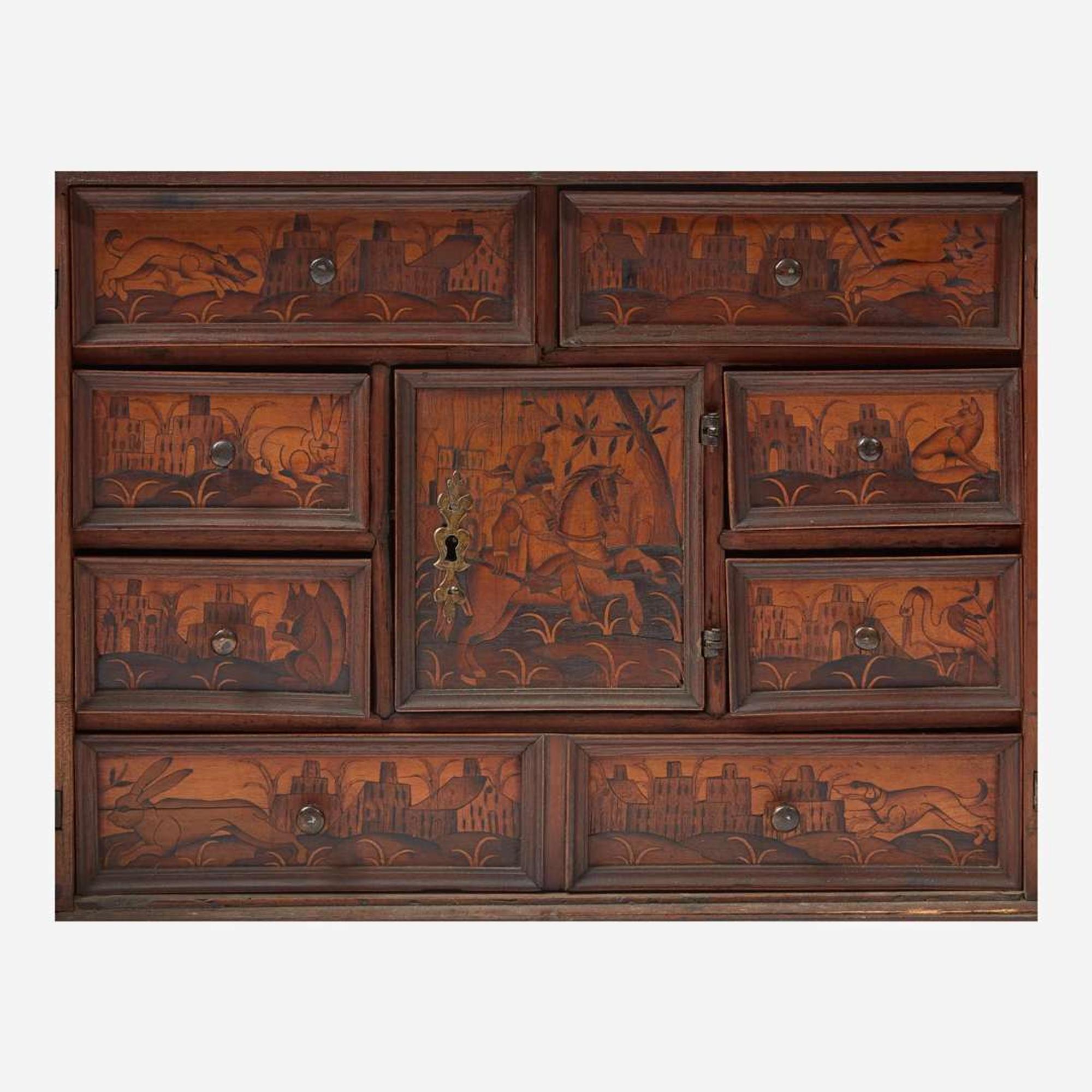 A German Baroque walnut marquetry table cabinet late 17th century