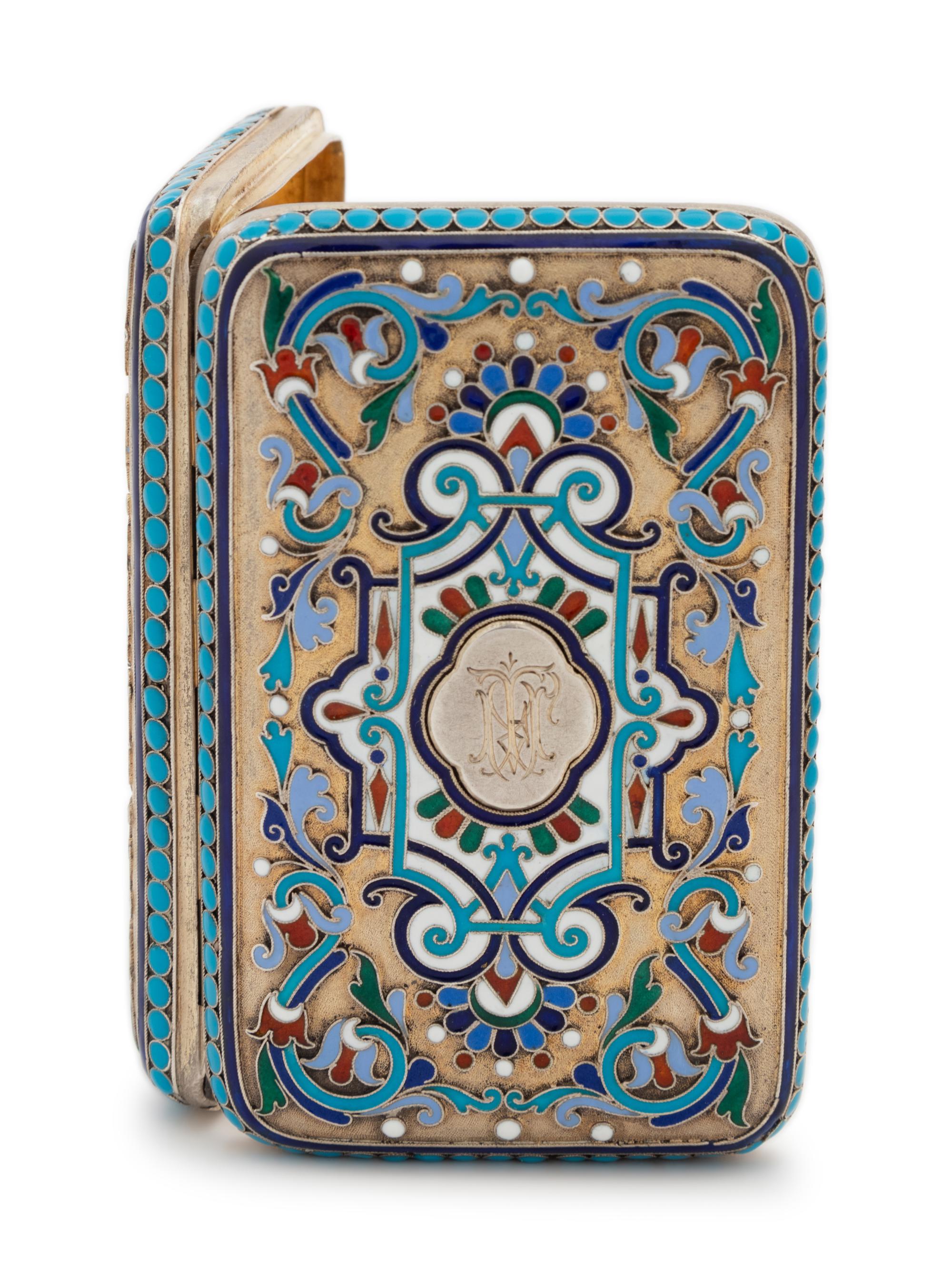 A Russian Silver-Gilt and Enameled Cigarette Case