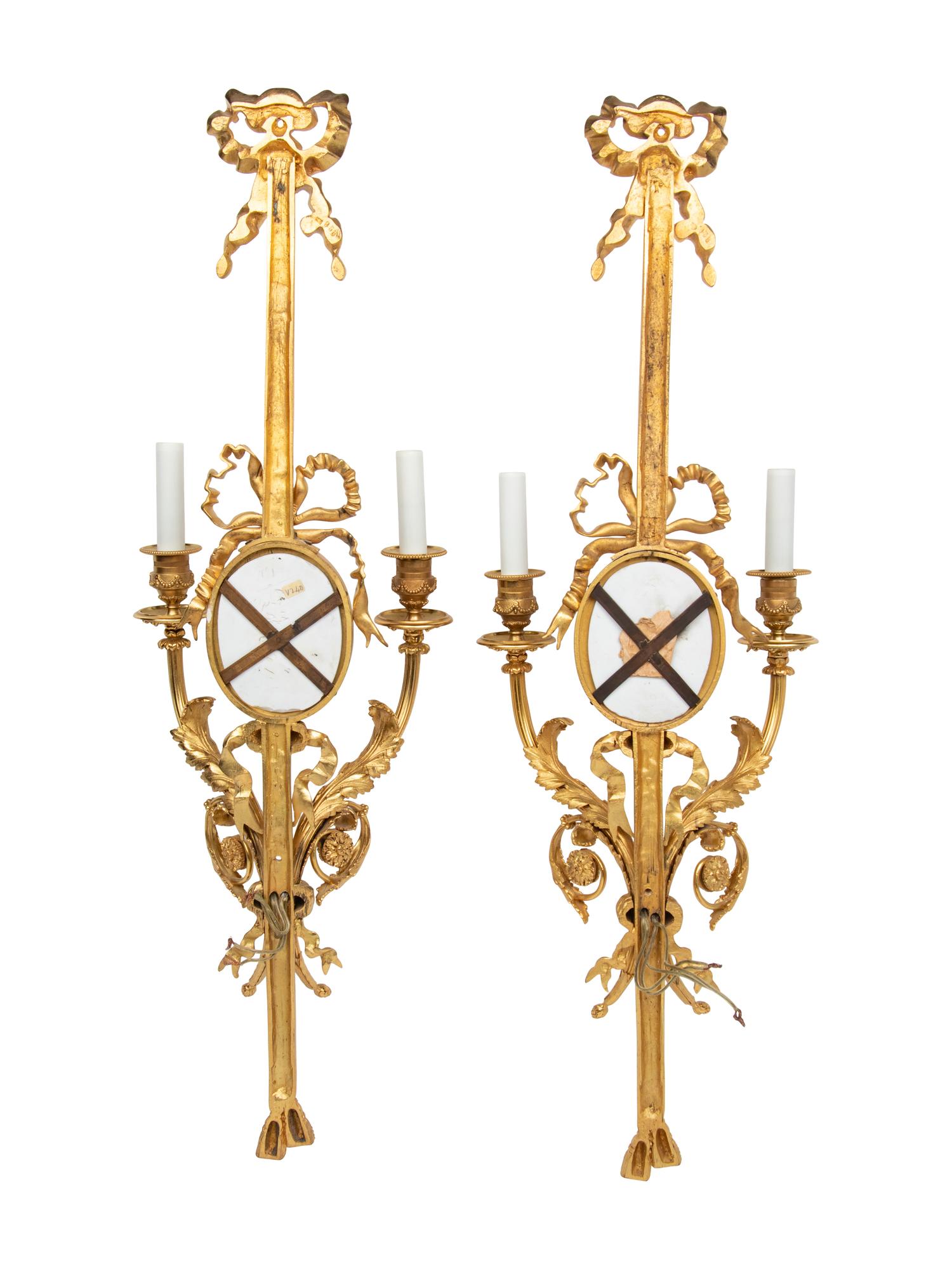 A Pair of Louis XVI Style Jasperware and Gilt Bronze Sconces