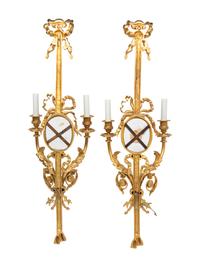 A Pair of Louis XVI Style Jasperware and Gilt Bronze Sconces