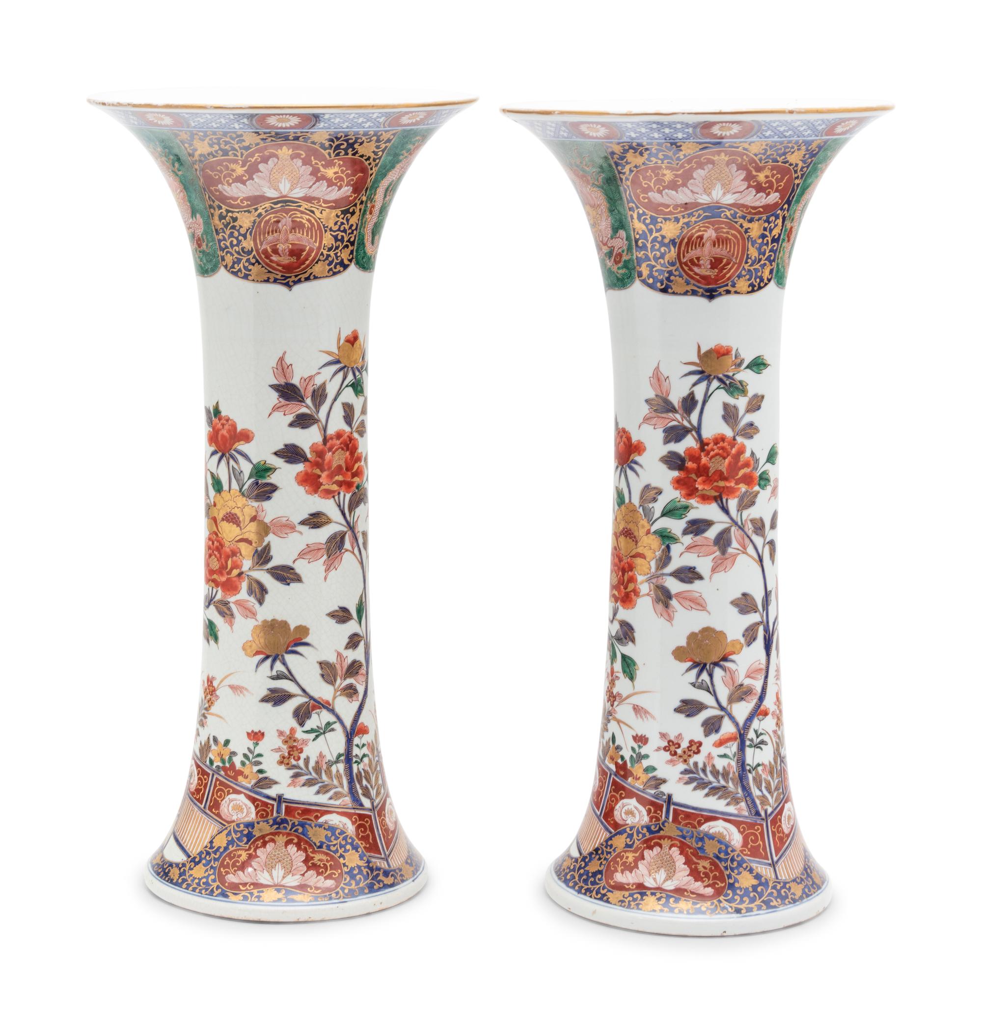 A Pair of Japanese Imari Beaker Vases